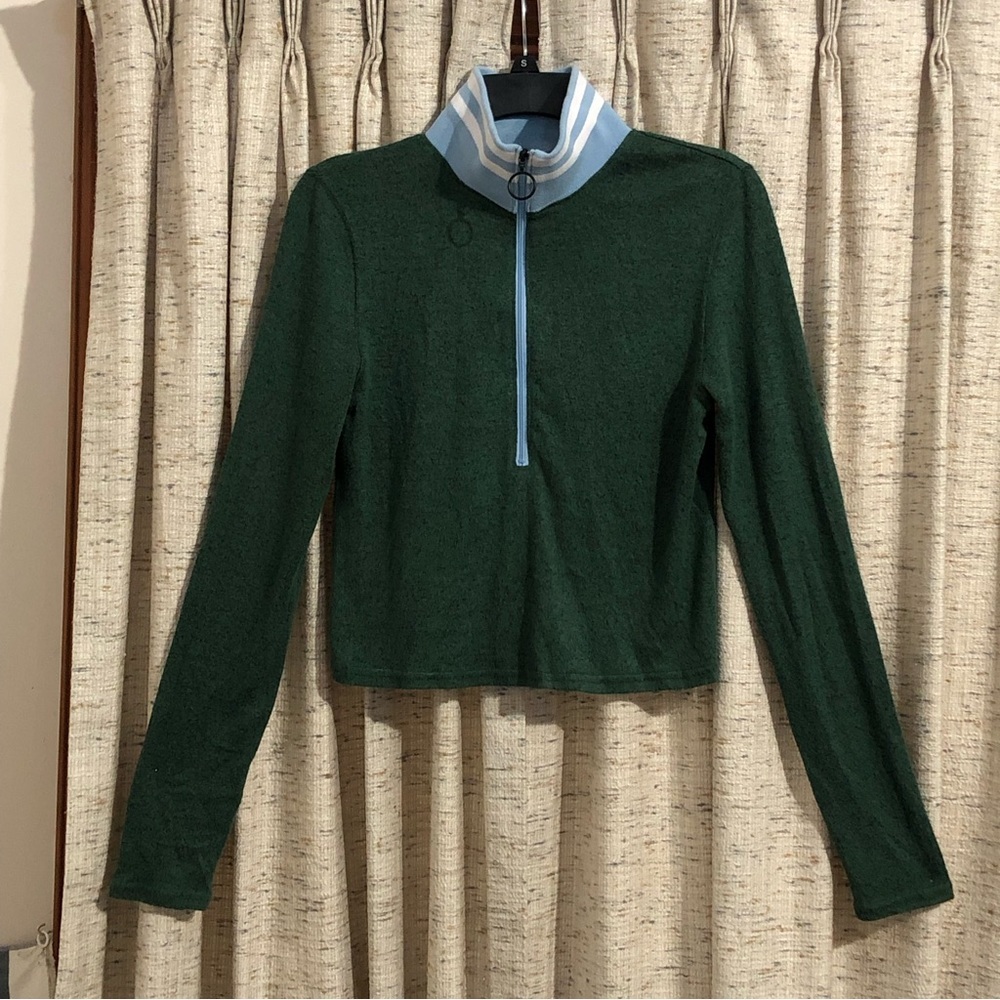Out From Under for Urban Outfitters Cropped Half Zip Long Sleeve Top